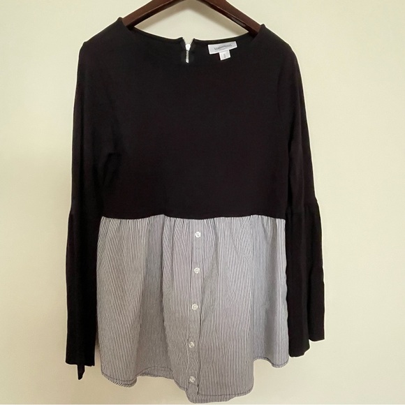 Motherhood Tops - Motherhood Maternity Black and Black and White Striped Layer Long Sleeve Size M